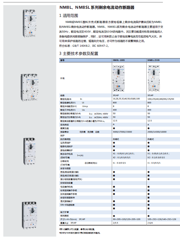 NM8L、NM8SL系列剩余電流動(dòng)作斷路器選型